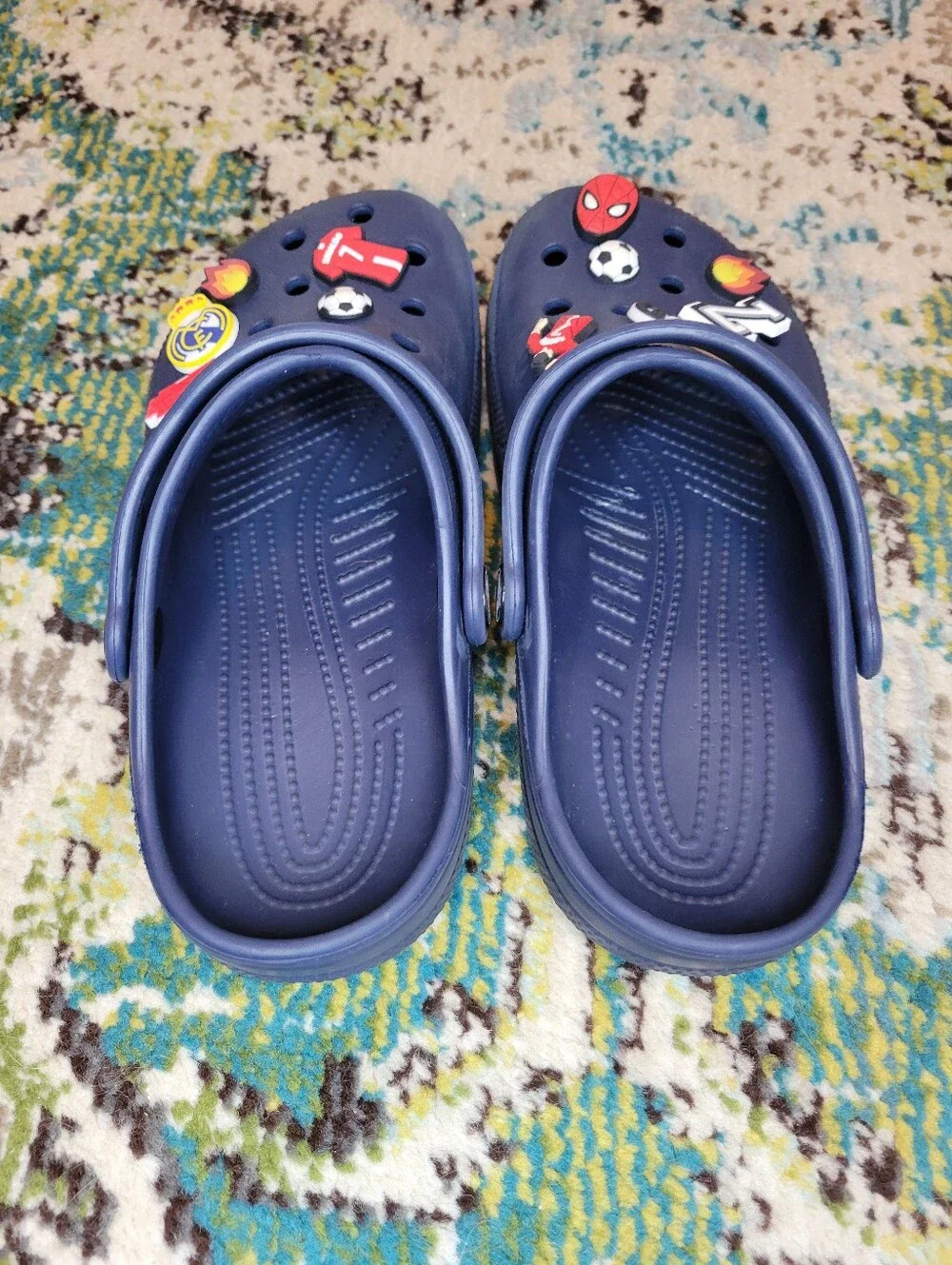 Crocs Navy Blue With Multiple Jibbitz Charms, Size Youth 3